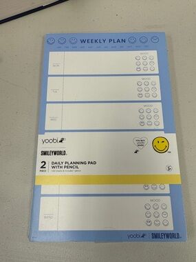 Yoobi Light Blue & Yellow SmileyWorld Weekly Planning Pad 60 sheets in the pad
